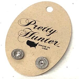 Pretty Hunter bullet Silver Stud Earrings with Clear Crystals